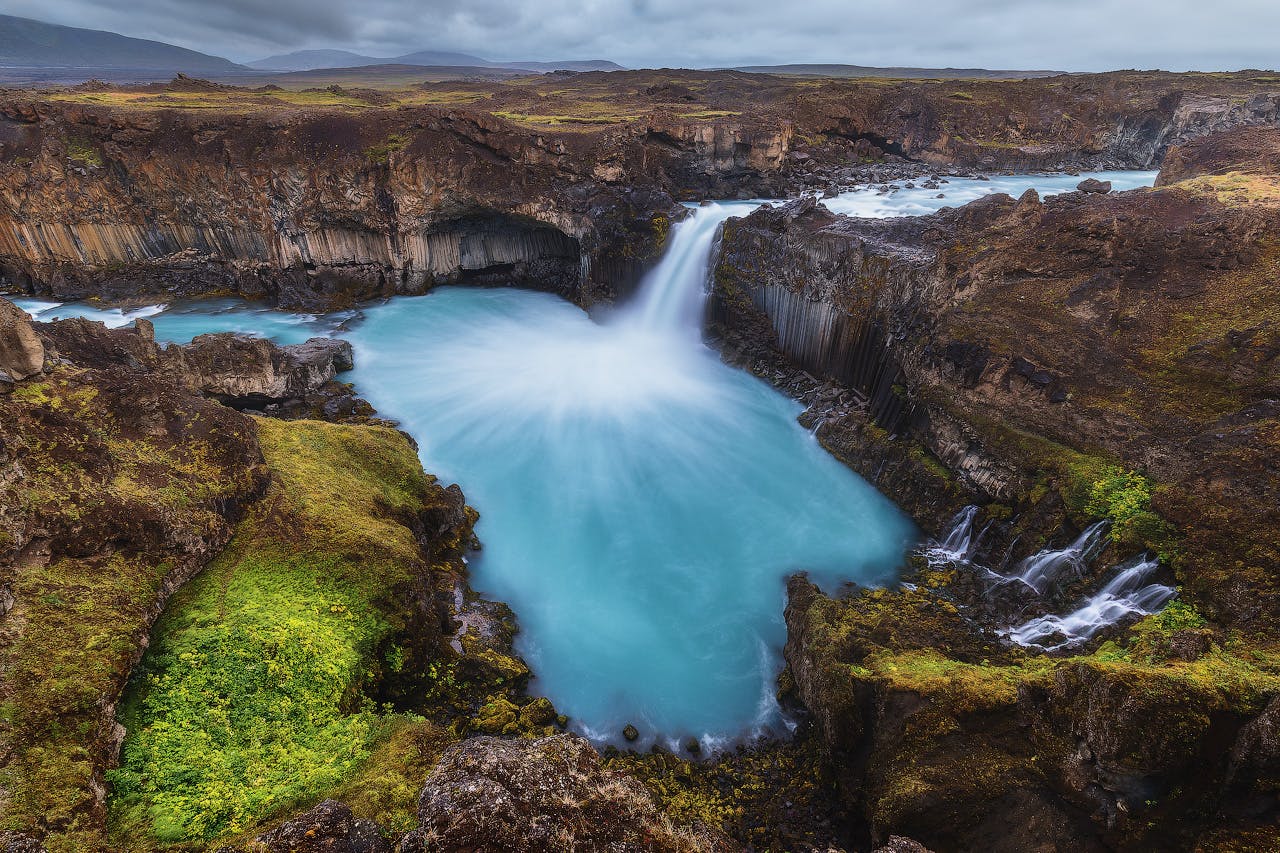 Aldeyjarfoss waterfall is found in the north of Iceland.