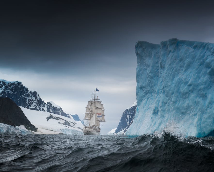 The Greg Mortimer sails easily through choppy Antarctic waters.