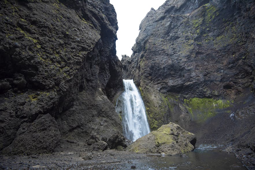 A waterfall at the bottom of the gorge
