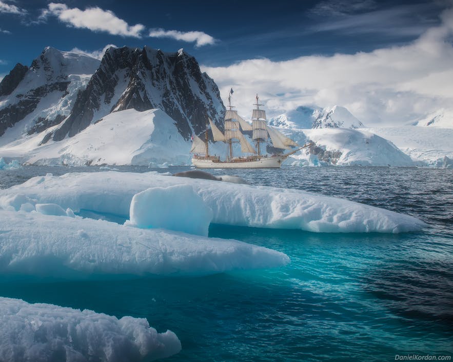 A polarising filter can help with landscape photography in Antarctica.