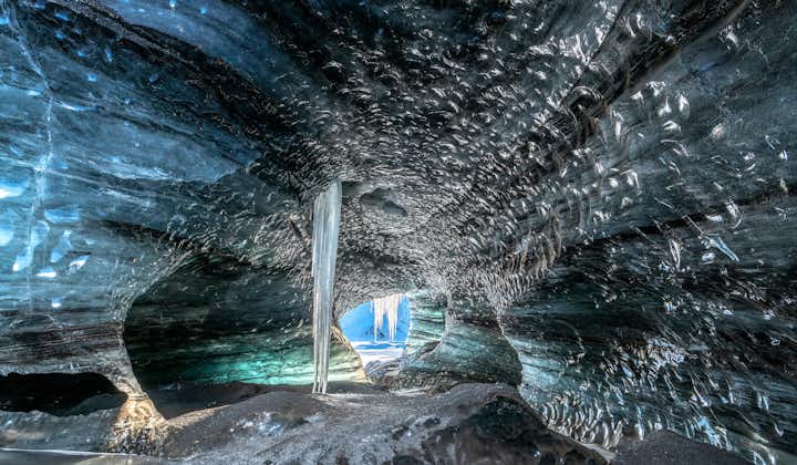There are a variety of shades of blue to be seen inside of Katla ice cave.