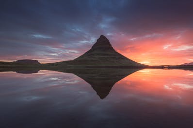 With the trickling waterfall in the foreground, Kirkjufell mountain on the Snæfellsnes Peninsula is one of the best spots in Iceland for a magical photo