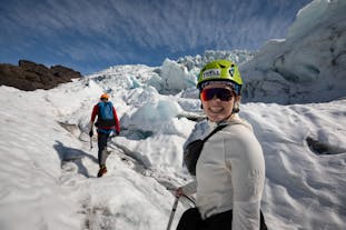 Explorers in action, conquering Vatnajokull's frozen terrain.