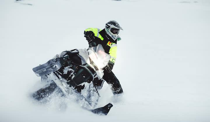 You’ll ride the Yamaha Viper snowmobile on this guided tour, a dynamic machine powered by a three-cylinder 1000cc engine, delivering around 140 horsepower.