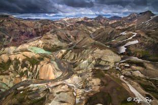 Take in the surreal beauty of Landmannalaugar's landscapes as you soar above on a thrilling helicopter tour.