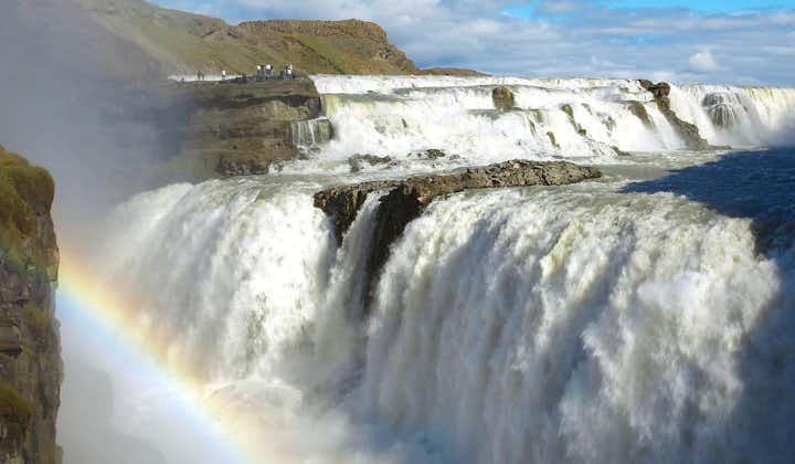 The Gullfoss waterfall is a spectacular site, thundering in two stages down a 90-degree bend in the Hvita river.