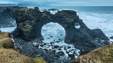 The Gatklettur stone arch is an impressive natural feature on southern coastline of the Snaefellsnes Peninsula near Arnastapi.