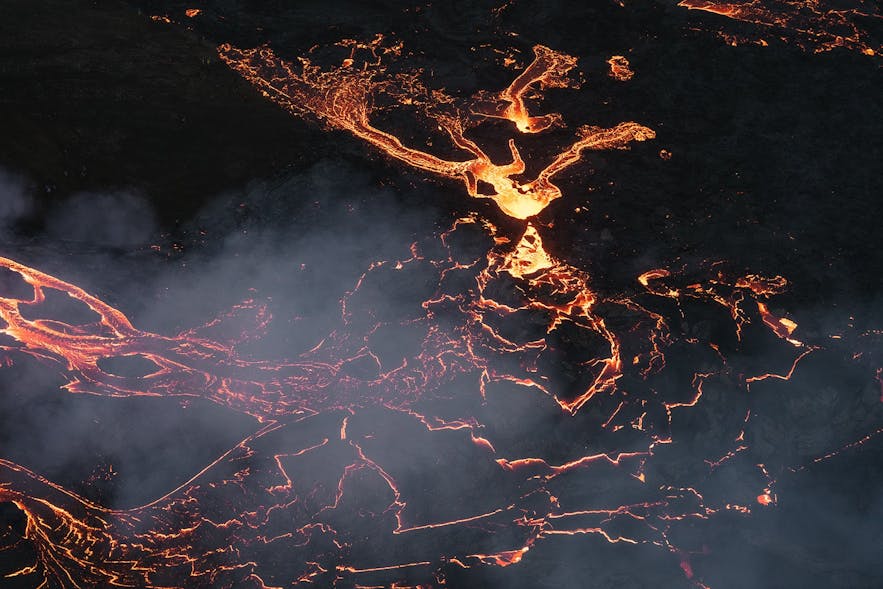 Geldingadalur's lava rivers resemble the Nazca Lines at night.