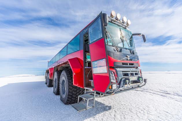 A monster truck ride is an excellent way to explore the vast icy expanse of the Langjokull glacier.