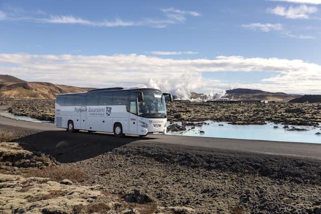 You'll ride on a comfortable modern coach from Keflavik airport to the Blue Lagoon geothermal spa on this 4-hour tour.