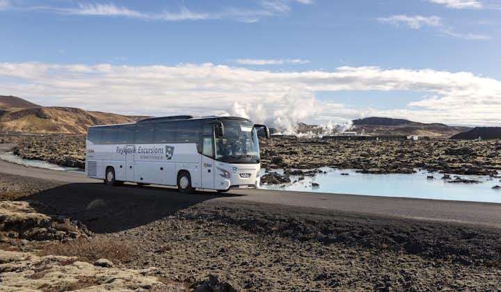 You'll ride on a comfortable modern coach from Keflavik airport to the Blue Lagoon geothermal spa on this 4-hour tour.